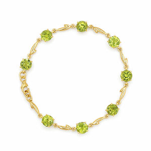 Pulsera de Plata de Ley 925 con Dije de Pez y Peridoto Redondo, 8 Piedras Naturales, Chapado en Oro de 1 Micrón y Rodio - Product Image 6