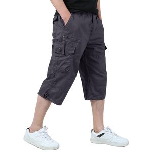 Shorts cargo pour homme, couleur unie, taille élastique, plusieurs poches, style décontracté, tissu polyester respirant - Product Image 1