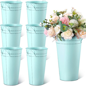 Seau à fleurs vintage galvanisé de 12 pouces, vase à fleurs en métal, seau de style campagnard français, jardinière en métal, vases floraux en métal - Product Image 1