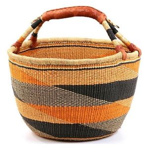 Panier à linge en jonc de mer tressé naturellement, noir, orange, beige, motif vague, fabriqué directement par le producteur - Product Image 2