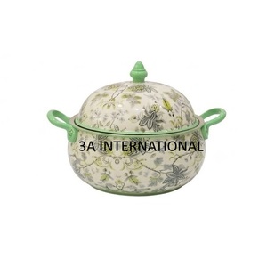 Plat de service isotherme à double paroi en émail imprimé motif floral, forme ronde, pour plats chauds, fournisseur d'Inde - Product Image 1