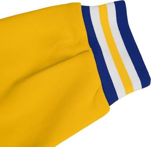 Men's Blue Yellow Genuine Leather Varsity <b>Jacket</b> <b>Fleece</b> <b>Lining</b> Preppy Style Turn-down Collar Single Button Regular Fit Winter - Product Image 5