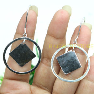 Boucles d'oreilles pendantes géométriques en argent sterling 925, faites à la main, en forme de cercle et de diamant, bijoux de mode pour femmes, cadeau pour elle - Product Image 4