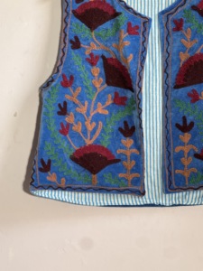 Blue Handmade Suzani Embroidered <b>Vest</b> for Women - Product Image 2