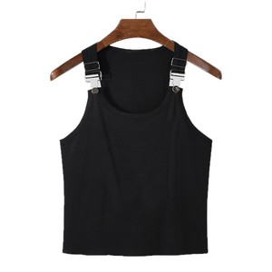 เสื้อครอปท็อปผู้ชายแบบใหม่พร้อมสายรัดหัวเข็มขัด แฟชั่นเซ็กซี่ เสื้อกล้ามผ้าฝ้ายยืดหยุ่นสำหรับออกกำลังกาย เสื้อยืดลำลองฮิปฮอปสำหรับฤดูร้อน ลดราคาสุดฮอต - Product Image 3