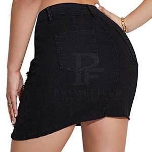 Jupe en jean taille haute légère 100 % coton pour femme, décontractée, séchage rapide, écologique, toutes saisons, motif uni, tricotée - Product Image 6