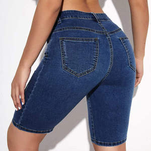 New Arrival Women Summer High Waisted Mini Denim Shorts Tummy Control Denim Cuff Denim Shorts - Product Image 3