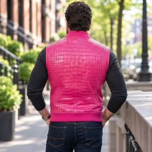 Chaleco Bomber de Cuero Genuino para Hombre, Unisex, Otoñal, Transpirable, Cortavientos, para Motocicleta, con Cuello Alto y Cierre de Cremallera - Product Image 2