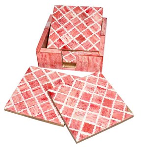 Juego de 4 posavasos modernos con incrustaciones de hueso y soporte para té y café, posavasos personalizables con logotipo, hermosos posavasos hechos a mano. - Product Image 6