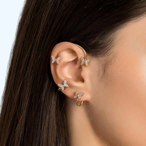 Butterfly <b>Stud</b> <b>Earrings</b> Gold Plated <b>Crystal</b> Rhinestone Pave Setting Women's Fashion Party Jewelry Romantic Style - Product Image 4