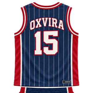 Conjunto de Uniforme de Baloncesto Personalizado para Hombre, Color Azul Marino y Rojo, Jersey sin Mangas con Cuello en V y Pantalones Cortos con Estampado de Rayas, Nombre del Equipo y Número, Ropa Deportiva al Por Mayor - Product Image 5