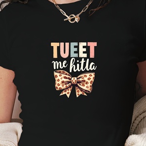 T-shirt court mode femme lettres pastel et nœud - Product Image 1