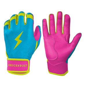 Pink Yellow Leather Batting Gloves Padded <b>Hook</b> And Loop Closure Ambidextrous Unisex Adult Training - Product Image 4