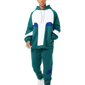Hot Saling <b>Men</b> Color Blocking Hooded Tracksuit Set Full Sleeve Loose Fit Sweatshirt With Side Pockets Casual Autumn Style - Product Image 1