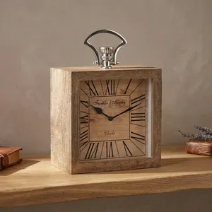 Reloj de Escritorio Circular de Madera, Diseño Moderno, Funciona con Batería, Movimiento de Cuarzo, Números Romanos, Luminova, Función de Snooze, Metal - Product Image 2