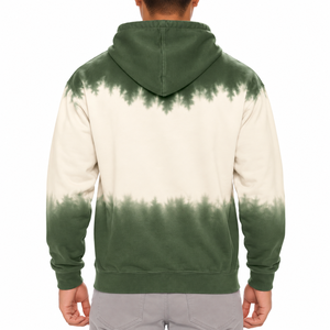 เสื้อฮู้ดผู้ชายลายมัดย้อมไล่เฉดสีเขียวครีม ทรงปกติ สวมใส่สบาย มีกระเป๋า ผ้าเฟรนช์เทอร์รี่ถัก สำหรับใส่ในฤดูใบไม้ร่วง - Product Image 6