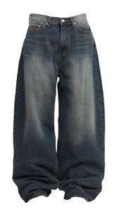 Jeans de Mezclilla para Hombre, Cintura Alta, Pierna Ancha, Lavado a la Piedra, Tallas Grandes, Corte Holgado, Estilo Casual con Bolsillos, 100% Algodón, Tejido de Peso Medio - Product Image 2