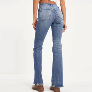 Jean en denim taille haute coupe bootcut pour femme, délavage stonewashed, longueur intégrale, style vintage décontracté, 100% coton, respirant, coupe régulière - Product Image 6