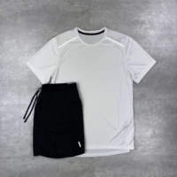 Ensemble de sport pour homme en 2 pièces pour l'été, 100% polyester, t-shirt et short de fitness pour la salle de sport et l'entraînement, vêtements de sport légers pour la course à pied et l'entraînement