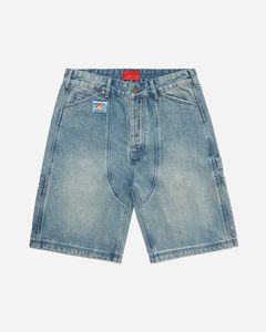 Men's Light <b>Blue</b> Denim Bermuda Shorts With Crystal Rhinestone Embellishments Mid Waist Button Fly Casual Style - Product Image 2
