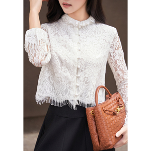 Blusas Cortas de Encaje Tejido para Mujer, Estilo Casual de Verano, 100% Poliéster, Transpirables, con Estampado Floral, ODM OEM - Product Image 4