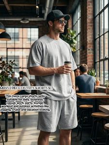 Conjuntos de Dos Piezas para Hombre, Camiseta de Cuello Redondo y Pantalones Cortos de Verano, Conjuntos Deportivos Holgados con Bolsillos - Product Image 5