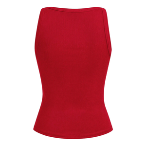 Camiseta sin mangas Modu para mujer, con cuello en V, ajustada, elástica, de punto suave, informal, transpirable, color rojo, a la moda - Product Image 2