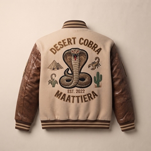 <b>Mens</b> Desert Embroidered Bomber <b>Jacket</b> Beige <b>Brown</b> <b>Leather</b> Sleeves Custom Streetwear Fashion <b>Jacket</b> - Product Image 6