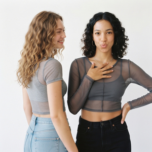 Casual Lightweight Sexy Transparent Crop <b>Top</b> Ladies <b>Women</b> Crew Neck Long Sleeve Crop <b>Top</b> Casual Lightweight Transparent <b>Tops</b> - Product Image 5