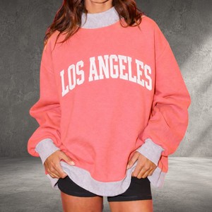 Custom New <b>Los</b> <b>Angeles</b> Letter Print Oversized Crew Neck <b>Sweatshirt</b> Women Drop Shoulder Long Sleeve Knitted Cotton Autumn Wear - Product Image 5