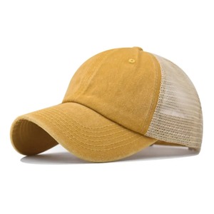 Gorra de béisbol unisex vintage de gamuza lavada de 6 paneles con visera curva, gorra trucker transpirable de malla, gorra de papá. - Product Image 1