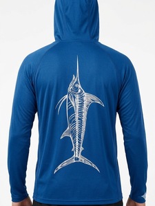 Men's Blue Long Sleeve Waterproof Quick Dry Fishing <b>Hoodie</b> White Marlin Print UPF 50+ <b>UV</b> <b>Protection</b> 100% Polyester Pullover - Product Image 2