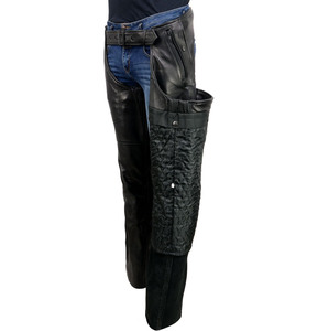 Samroz Sports Men's Black Rough Rider Premium Leather Motorcycle Chaps with <b>Thermal</b> Liner - Product Image 2