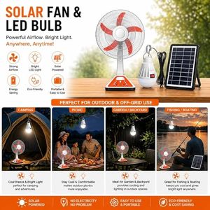 Solar Powered Desk Fan With Touch <b>Control</b> 34 In Orange Blades White Base Free <b>Standing</b> Design - Product Image 5