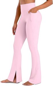 Leggings de yoga évasés taille haute pour femmes avec poches, pantalon rose uni extensible pleine longueur, design sans couture - Product Image 4