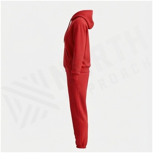 Conjunto Deportivo Unisex Rojo de 2 Piezas con Capucha, Sudadera y Pantalones Deportivos de Color Sólido, Ropa Casual de Otoño, Largo Completo con Logotipo Frontal - Product Image 3
