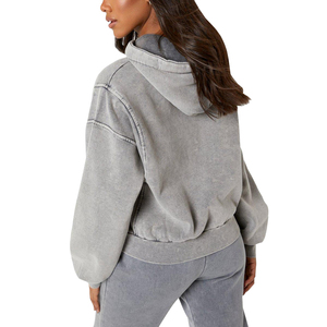 Sudadera con Capucha para Mujer, Lavado Ácido, Venta Directa de Fábrica VIBE CRAFT, Logotipo Bordado Personalizado en la Parte Delantera, Tejido Liso Teñido, Servicio OEM, 100% Algodón - Product Image 2