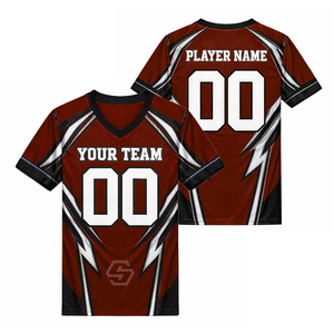 Maillot de football américain personnalisé de haute qualité, sublimé, col en V, manches courtes, en maille polyester respirante, grande taille adulte - Product Image 1