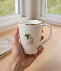 Ceramic Coffee <b>Mug</b> with <b>Elephant</b> Palm Tree Design Gold Rim Cute Cartoon Style Dishwasher Safe Customized Packaging Home Use Gift - Product Image 1