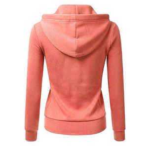 Sweat-shirt à capuche zippé en corail pour femme, manches régulières, couleur unie, tricoté, décontracté, pour l'automne - Product Image 2