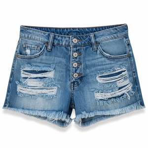 Jeans de mujer de cintura alta, rasgados, casuales, de pierna recta, con dobladillo deshilachado, cierre de botones delantero, con bolsillos, para verano y playa, de Bangladesh - Product Image 5