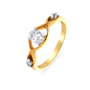 Anillo Solitario Swirl of Feminism de Oro Amarillo de 18K con Diamante Redondo Brillante para Mujer, Elegante Anillo de Tres Piedras - Product Image 1