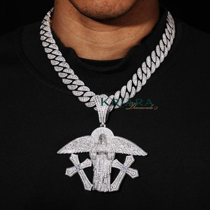 Pendentif ange en argent 925 avec ailes et croix, bijoux religieux unisexes, bijoux de fête - Product Image 3