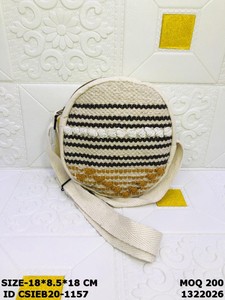 Handmade Cotton <b>Round</b> Sling Bag with Tassels | Boho Woven Crossbody Bag for Women - Product Image 4