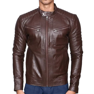 Top Selling Winter Men's Slim Leather <b>Jacket</b> Canvas Fabric <b>Mandarin</b> <b>Collar</b> Front Logo Breathable Quick Dry High Quality - Product Image 1