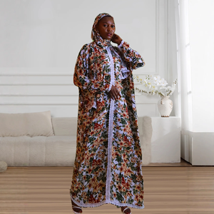 Robe longue de soirée élégante et modeste pour femme, style kaftan abaya, à manches longues, en mousseline respirante et écologique, col rond - Product Image 4