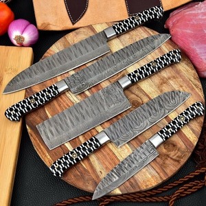 Custom Handmade Five-Piece Ambidextrous Chef <b>Set</b> Straight Edge Durable <b>Sharp</b> Damascus Steel Blades Resin Handle - Product Image 3