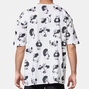 T-shirt à manches courtes surdimensionné pour homme, col rond, imprimé panda cartoon, jersey de coton décontracté, respirant, coupe régulière, longueur normale - Product Image 4