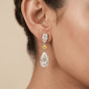 Pendientes de diamante cultivado en laboratorio con forma de pera, oro blanco con acentos de diamante amarillo, joyería fina de lujo, regalo nupcial para mujer - Product Image 3