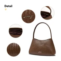 Tas Selempang Wanita Hody, Bahan Kulit PU Anyaman Kotak, Desain Elegan, Lapisan Satin, Tahan Air, Untuk Penggunaan Sehari-hari